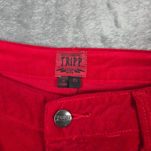 Tripp NYC Pants Womens Juniors 15 Red Corduroy 34" Waist Skinny Rave Punk Goth - Picture 2 of 10
